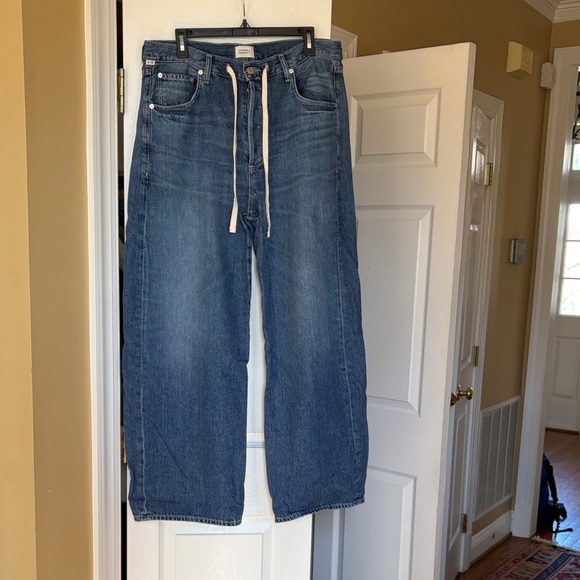 Citizens Of Humanity Denim - Citizens Of Humanity Wide Leg Drawstring Jeans in Medium Blue